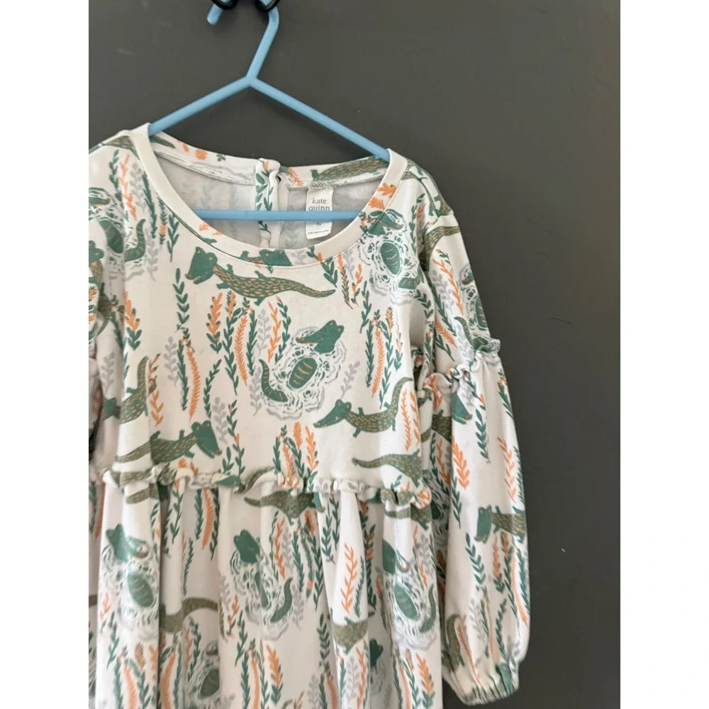 Kate Quinn Kids 6Y Organic Cotton Alligator Print Ruffle Empire Waist Dress